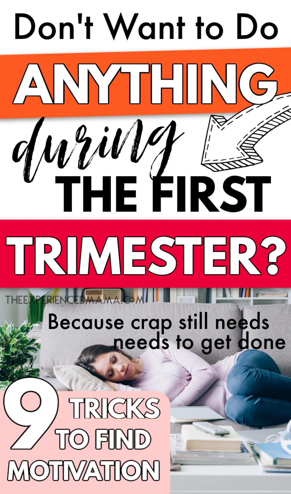 woman in the first trimester with no motivation, napping on the couch