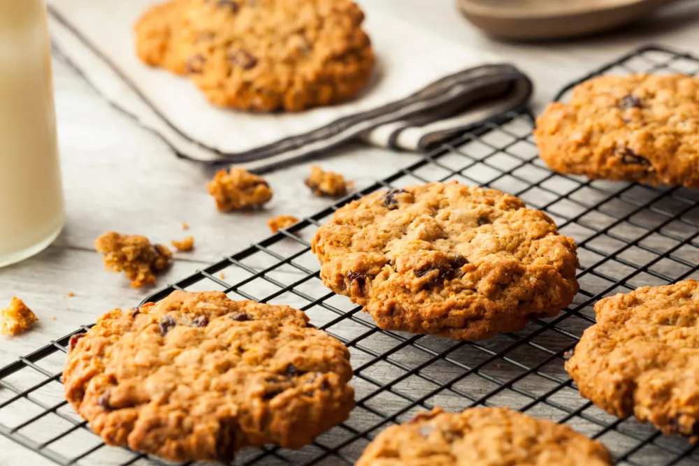 oatmeal chocolate chip lactation cookies with fenugreek cooling on cooling sheets