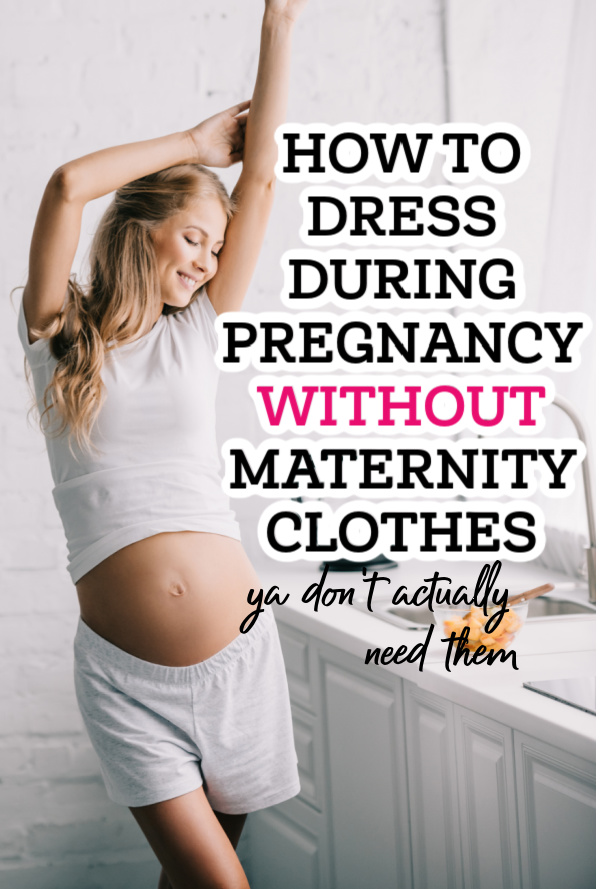 pregnant woman wearing regular clothes - not maternity clothes