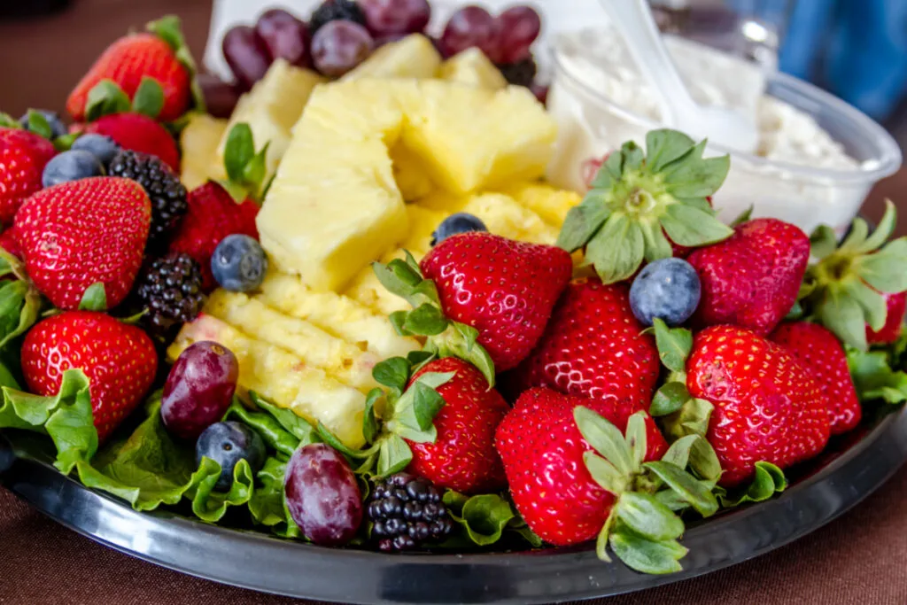 baby shower fruit platter with fruit dip