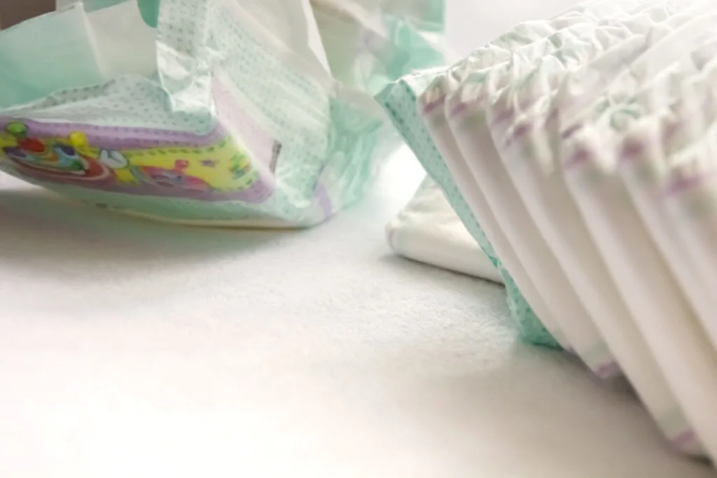 close up on cloth diapers standing on edge