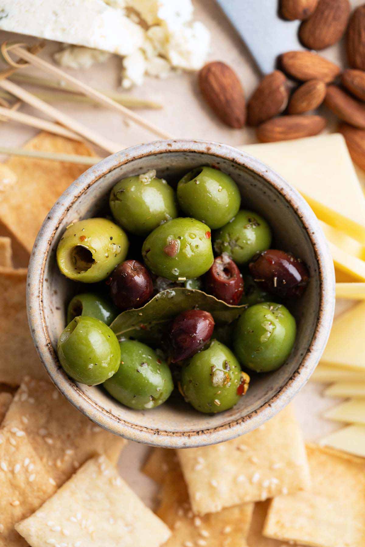 easy marinated olives for baby shower appetizer.